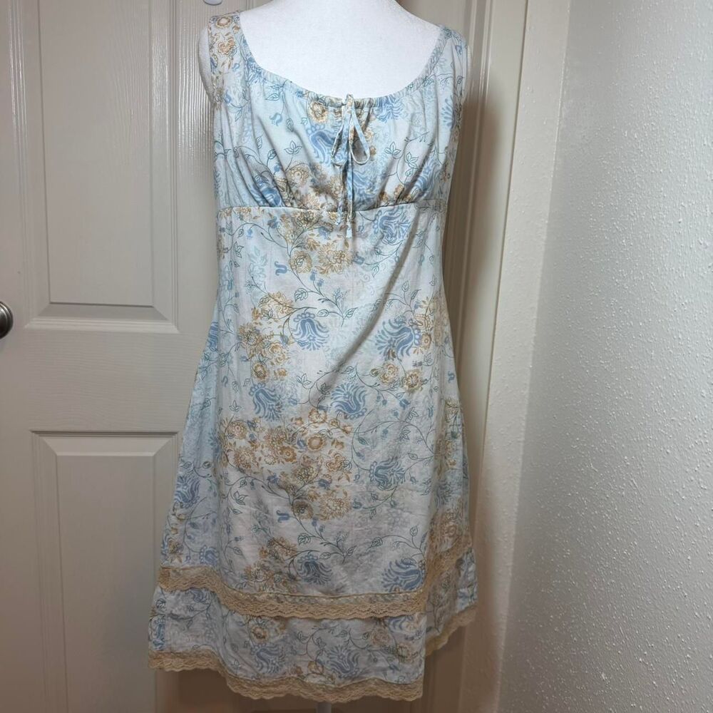 VTG 90s Y2K Cottage Core Baby Blue Empire Waist Cotton Dress David Wayne Sz M